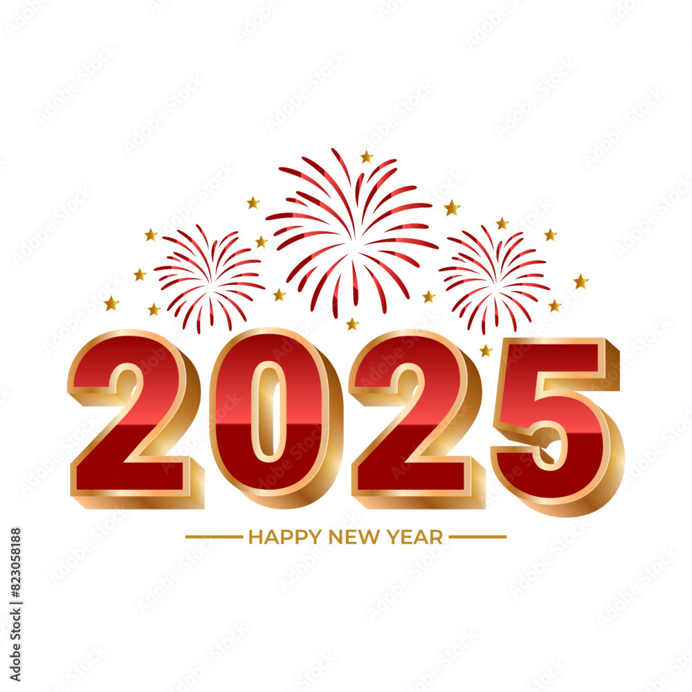 3d red golden 2025 numbers happy new year luxury gold wishes clipart