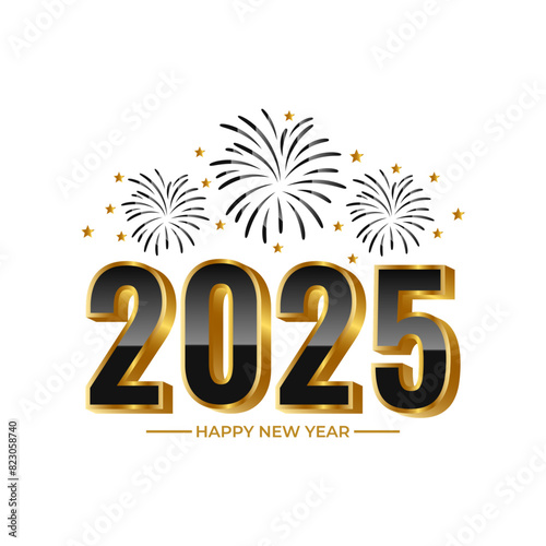 3d black shiny golden 2025  numbers happy new year luxury gold wishes clipart sticker greetings background banner