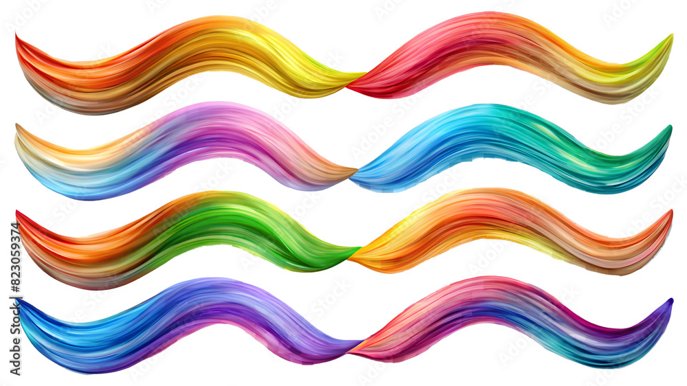 Fototapeta premium Multicolor Waves Isolated on Transparent Background, ,Collection of Colorful Waves