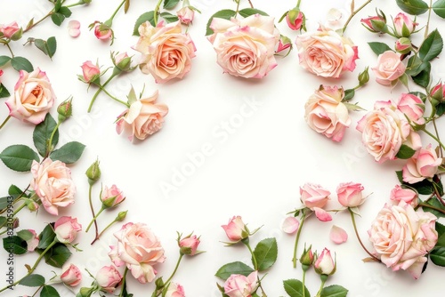 Cluster of Pink Roses on White Background
