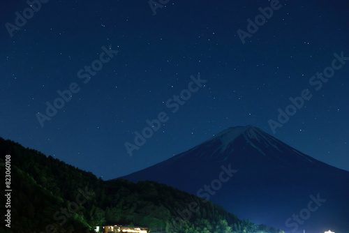 midnight view of Mt. Fuji in Japan near Kawaguchiko