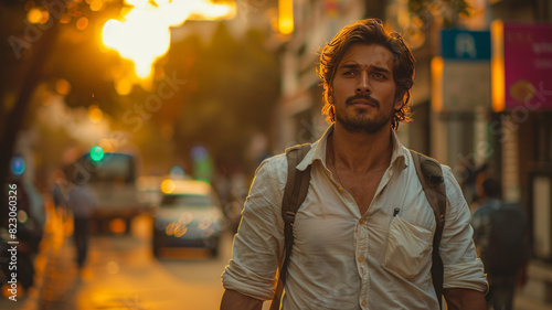 a indian cheerfull man with clean shave going to office with energetic and cheerful feelings,generative ai