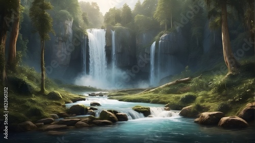 waterfall in the mountains photo