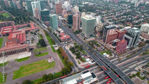 Aerial orbiting shot over Bernardo O´Higgins Military School by Apoquindo Avenue, Santiago, Chile photo