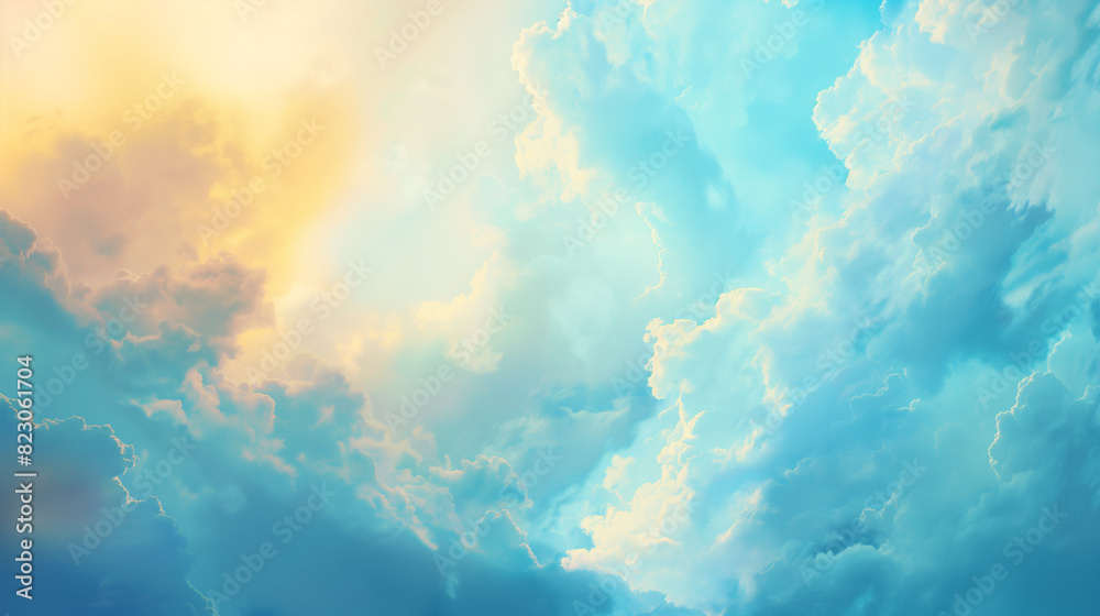 Fototapeta premium background of renaissance cloud painting: Pastel Blue and Yellow Early Morning with Soft Diffused Dreamy Lighting