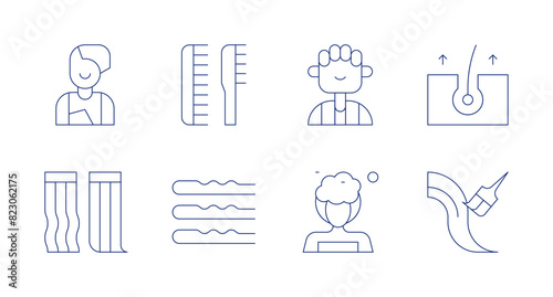 Hair icons. Editable stroke. Containing fan, hair, hairclip, haircomb, hairdye, hairremoval, hairwash, man.