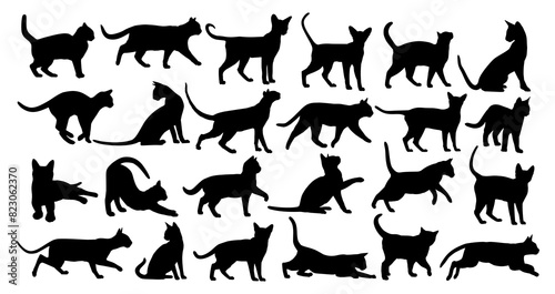 The set of silhouettes domestic cats.
