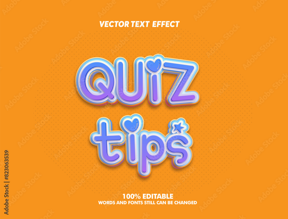 Editable text effect quiz time and quiz tips 3d cartoon template style ...