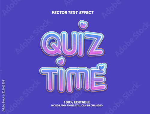 Editable text effect quiz time and quiz tips 3d cartoon template style premium vector. banner template for social media posts, mobile apps, banners design, web or internet ads.	