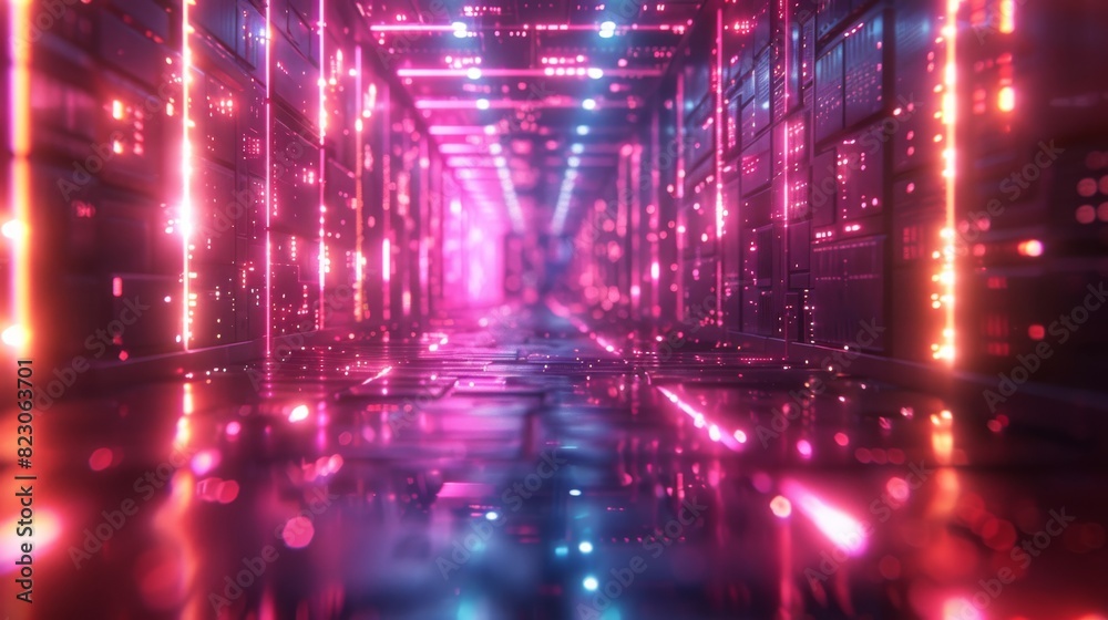 Abstract technology background. Amidst the neon-lit maze, each light signifies a node of understanding, illuminating pathways to enlightenment and discovery.