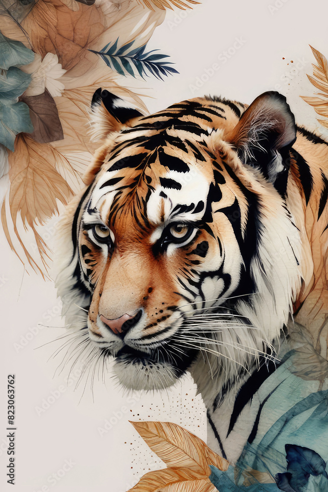 Fototapeta premium Tiger art poster, illustration design in painting style.