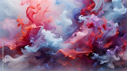 Stunning smoke and fog with striking hues of purple, blue, and red. vivid and powerful abstract wall covering or background.
