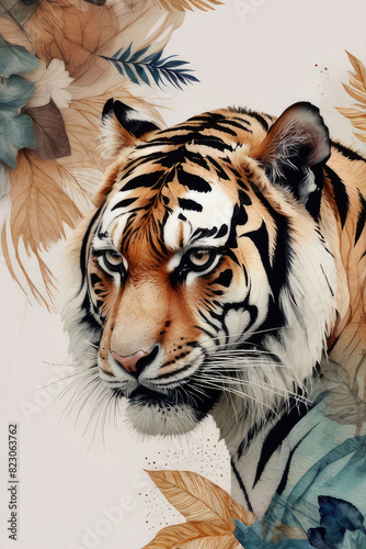 Tiger art poster  illustration design in painting style.