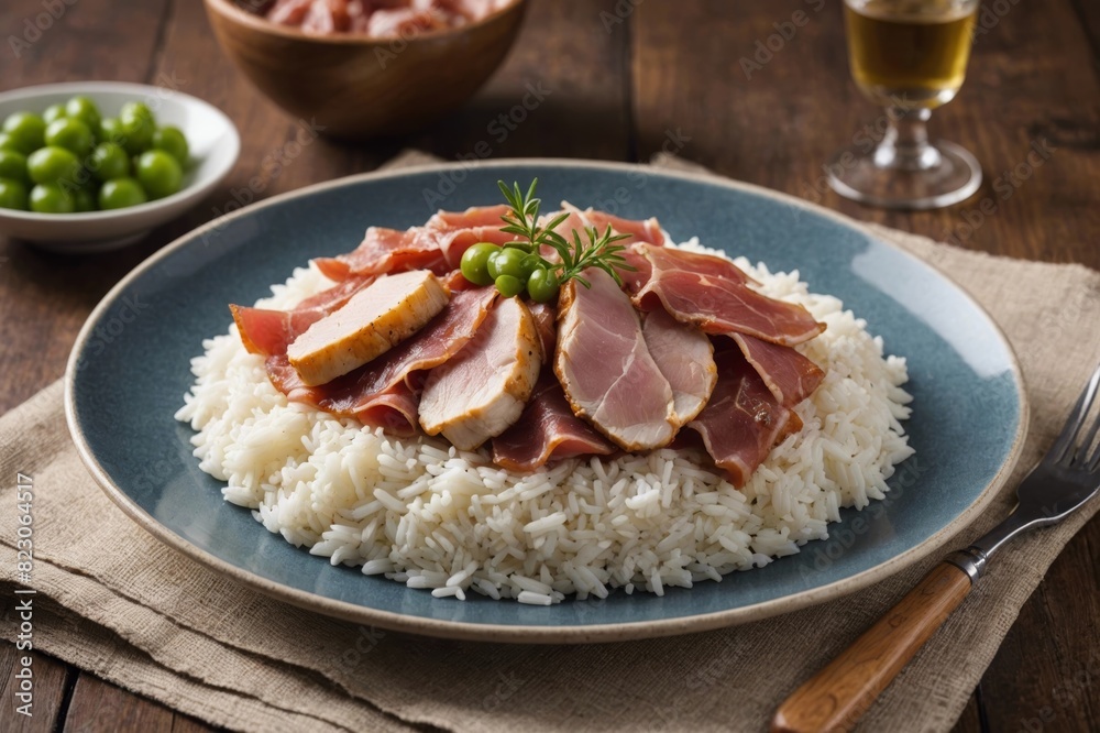 Single serving of chicken prosciutto on rice Single serving of chicken prosciutto on rice