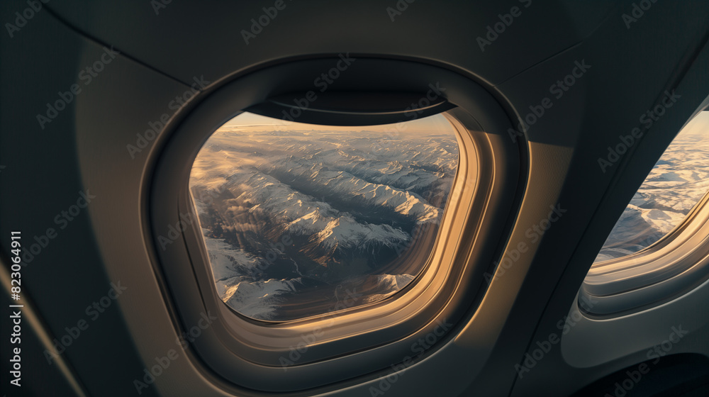 view from airplane window with mountains view from airplane window with mountains