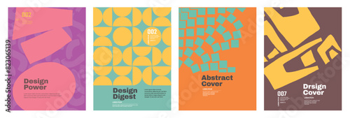 Abstract poster. Geometric shape background vector set. Minimalist style cover template. Vibrant perspective collection. Popular ideal design for social media, poster, cover, banner, flyer.