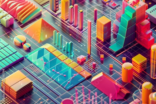 Digitally generated image of isometric data chart