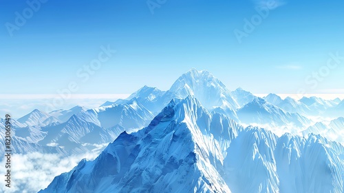Majestic Snowcapped Mountain Landscape of Breathtaking Beauty Against Clear Blue Sky for Stock Photography with Ample Copy Space