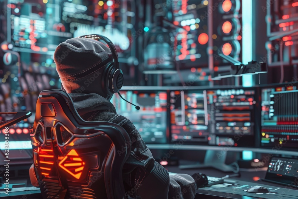 Fototapeta premium A supercomputer operator. All items in the scene are 3D