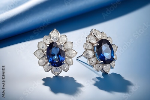 Close up of earrings with natural blue gem stone, jewellery
 photo