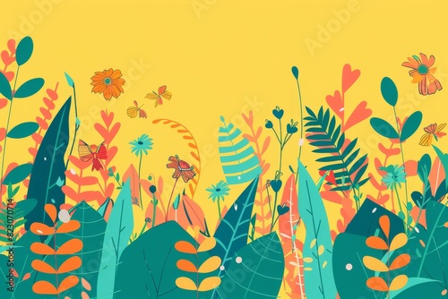 Wallpaper Mural The image shows a colorful floral pattern with various flowers, leaves, and ferns Torontodigital.ca
