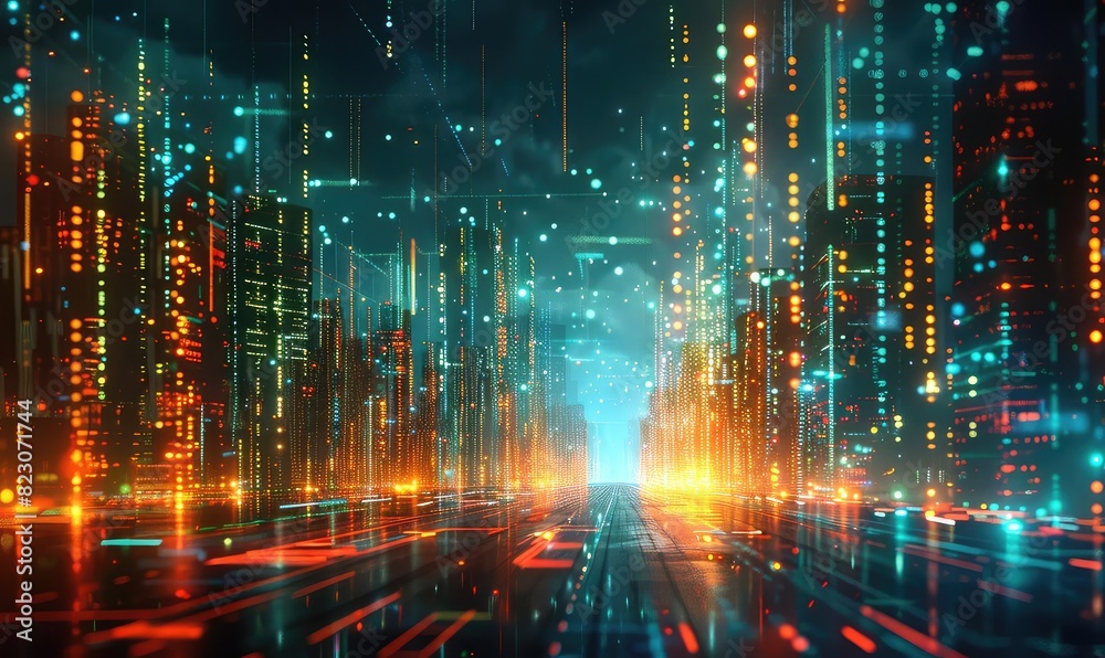 Smart city with big data sensors, glowing data streams, urban landscape, vibrant colors, high resolution, Smart city with big data sensors, glowing data streams, urban landscape, vibrant colors, high resolution,