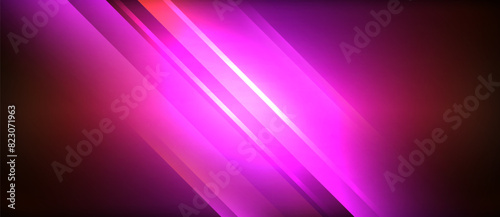Neon glowing circle rays, light round lines in the dark, planet style neon wave lines. Energetic electric concept design for wallpaper, banner, background © antishock