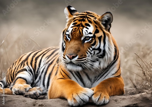 Royal tiger  Panthera tigris corbetti  isolated on a white background with clipping path included. The tiger is staring at its prey  embodying the hunter concept.