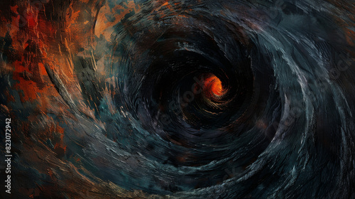 A black spiral-shaped abyss, swirling in a whirlwind of inexplicable probabilities like the depths of the sea.. The painting is made in the style of abstraction
