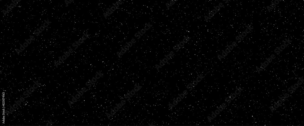 Flying dust particles on a black background, abstract real dust floating over black background for overlay, night sky graphic resources star on snow effect background