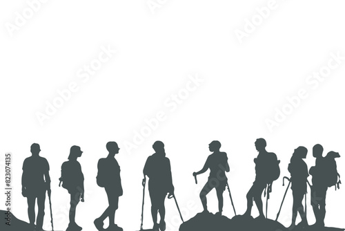 vector collection of silhouettes of mountain climbers