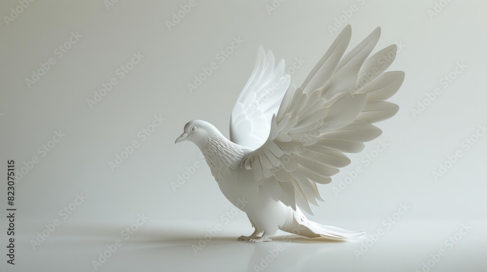 Holy Spirit symbolized by a flying dove, gracefully depicted on a white background Isolated image with copy space, representing purity and peace Holy Spirit symbolized by a flying dove, gracefully depicted on a white background Isolated image with copy space, representing purity and peace