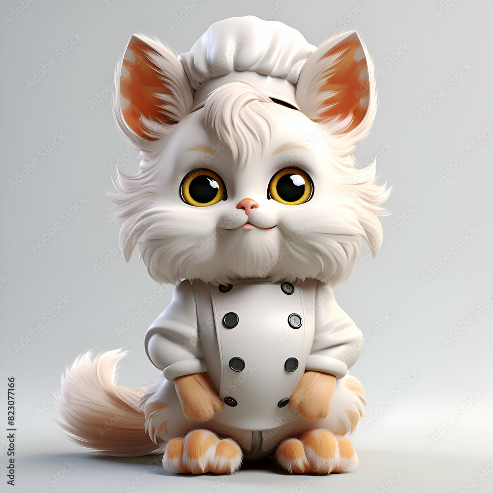 Cute cat in a chef's hat. 3D rendering.