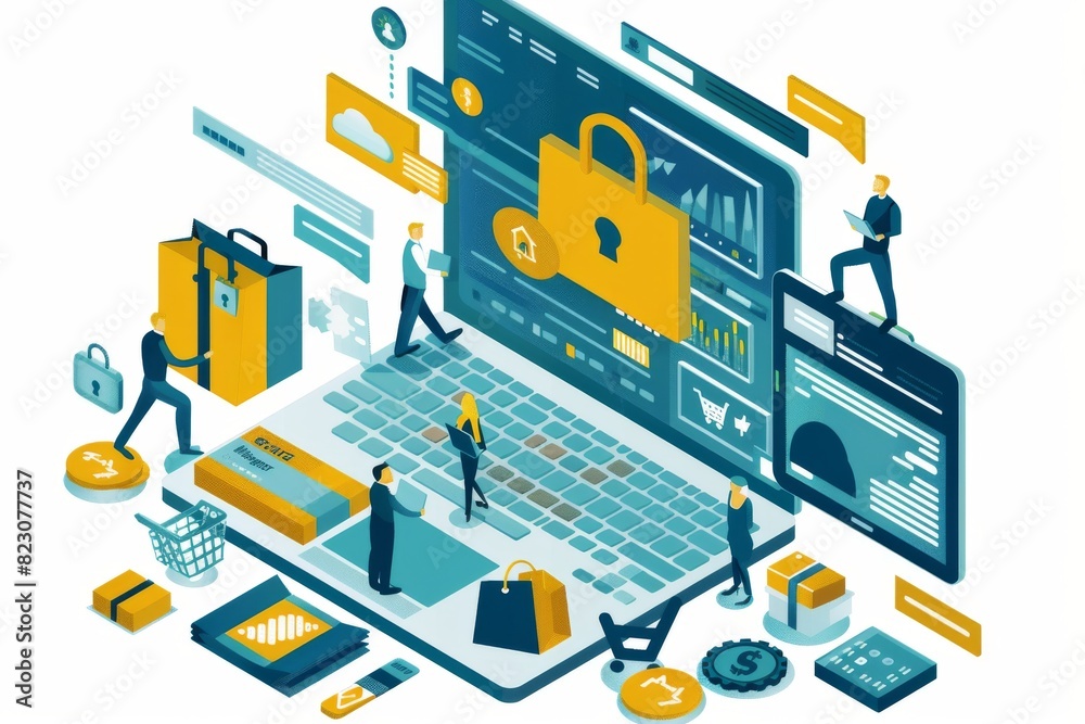 Complex e commerce security illustration Complex e commerce security illustration