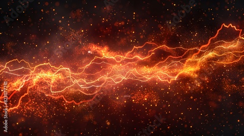 Abstract background with red lightning and orange electric energy photo
