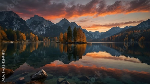 Fantastic autumn sunset of Hintersee lake and mountain.generative.ai photo