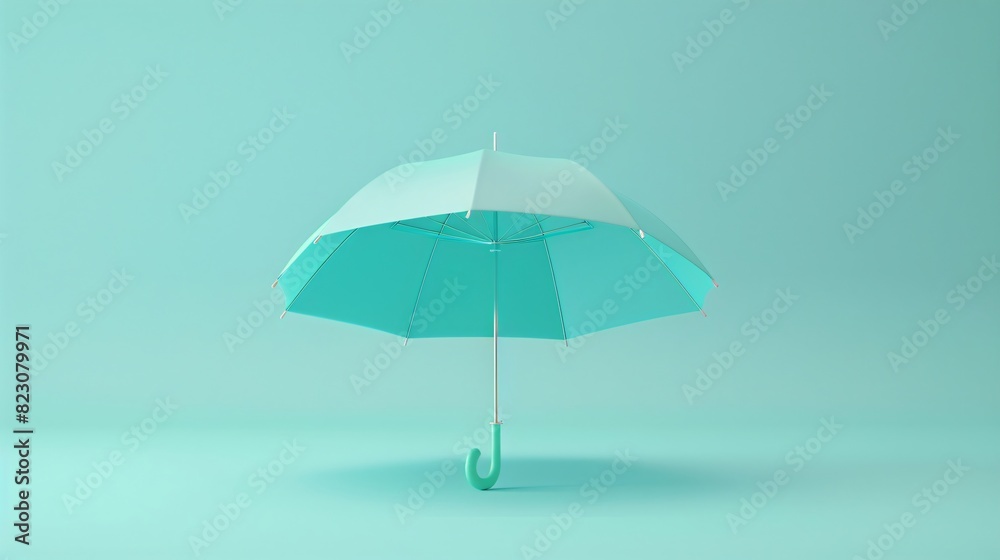 Blue and white umbrella situated on a vibrant green surface Blue and white umbrella situated on a vibrant green surface