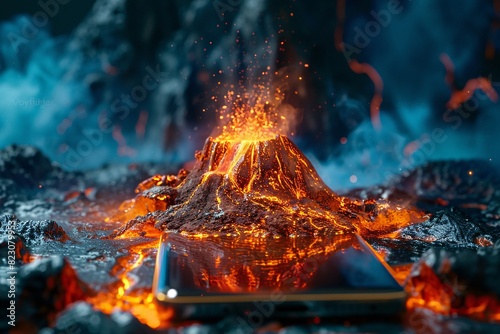 a phone with a volcano erupting photo