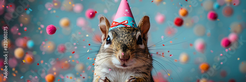 Squirrel Party Hat and Bowtie with Pastel Backdrop photo