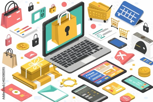 Detailed illustration of a secure e commerce platform