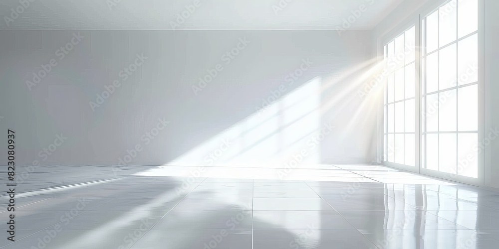 White empty room with window and light from the windows, Modern empty room with white floor and white concrete wall with shadow window, White empty room with window and light from the windows, Modern empty room with white floor and white concrete wall with shadow window,