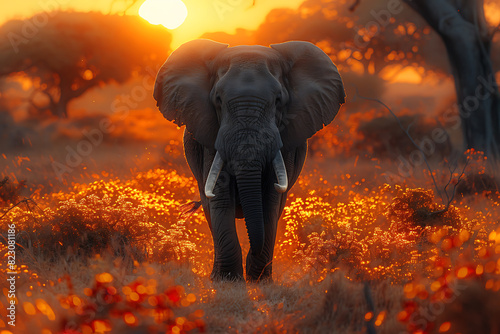 Elephant Adventure in Savanna Sunset