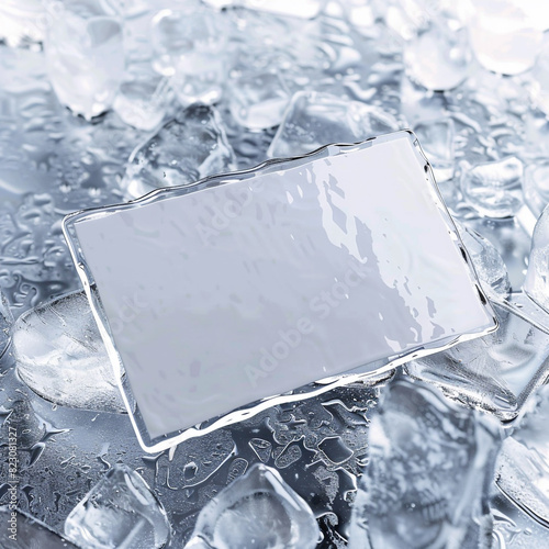 Rounded edges business card mockup displayed on an icy clear surface. photo