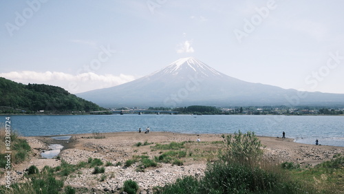 a beach view with the background of Mt fuji  in Kawaguchiko