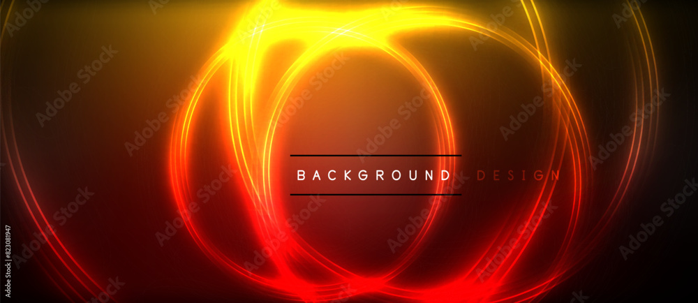 Neon glowing circle rays, light round lines in the dark, planet style neon wave lines. Energetic electric concept design for wallpaper, banner, background Neon glowing circle rays, light round lines in the dark, planet style neon wave lines. Energetic electric concept design for wallpaper, banner, background