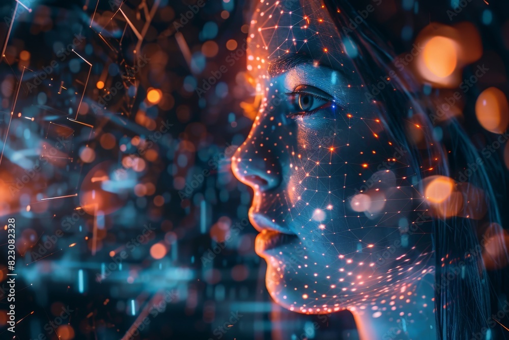 Big data analysis with AI technology. Person using machine learning and deep learning neural network for data science, data mining, business analytics, automation, data engineering. Glowing particles Big data analysis with AI technology. Person using machine learning and deep learning neural network for data science, data mining, business analytics, automation, data engineering. Glowing particles