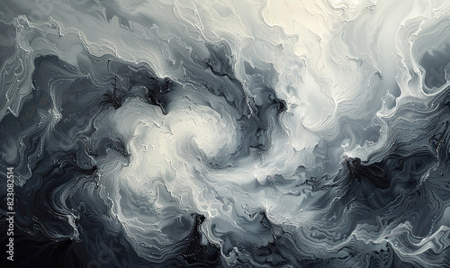 Modern abstract art with swirling storm clouds in shades of grey and white , Generate AI