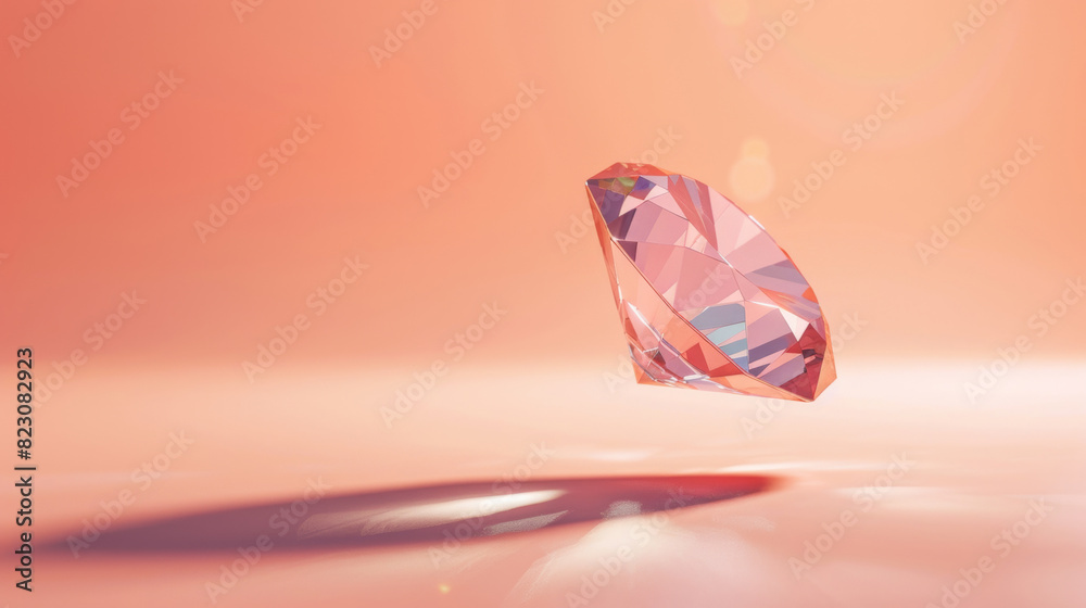 A minimalist 3d abstract diamond object on pink background, glowing, shining A minimalist 3d abstract diamond object on pink background, glowing, shining
