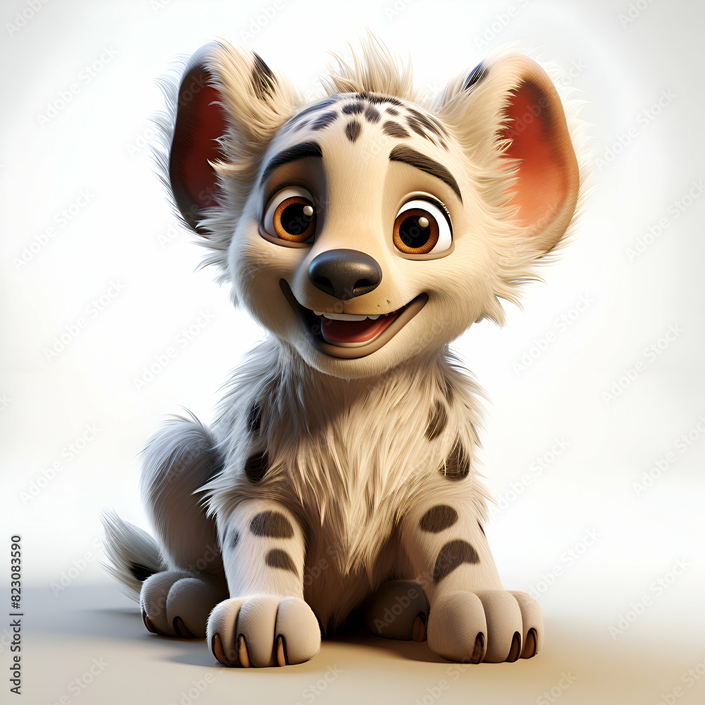 3d rendering of a cute baby hyena sitting on white background 3d rendering of a cute baby hyena sitting on white background