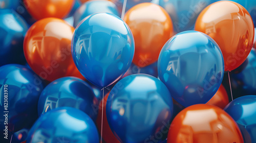 Blue and orange balloons, generative Ai